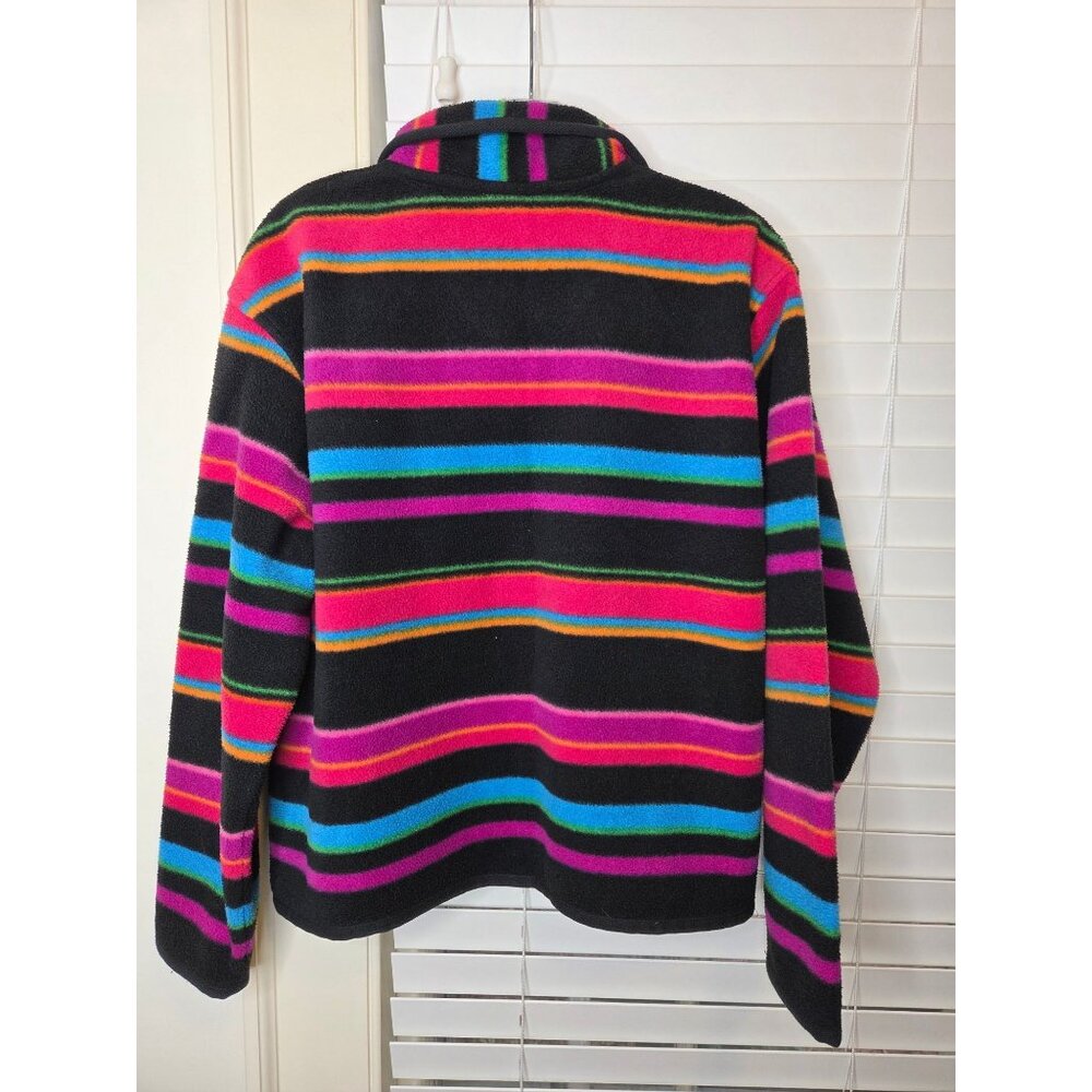 Talbots Womens Fleece Jacket Striped Button-Front Multicolor Classic Cozy - Picture 4 of 7